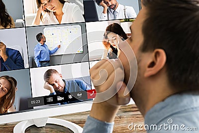 Bored Employee In Video Conference Stock Photo