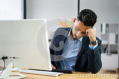 Bored Employee In Video Conference Training Stock Photo