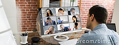 Bored Employee In Video Conference Stock Photo