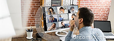 Bored Employee In Video Conference Stock Photo