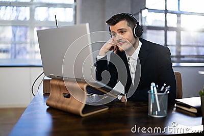 Bored Employee In Video Conference Training Stock Photo