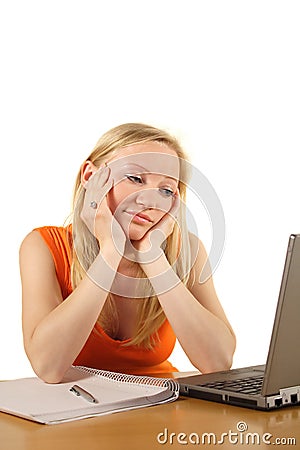 Bored girl and computer Stock Photo