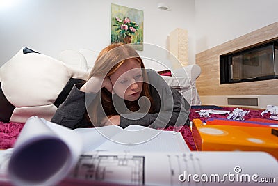 Bored girl during learning Stock Photo