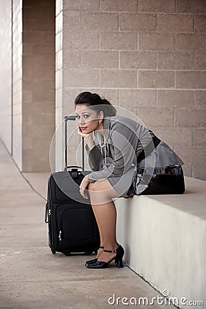 Bored Hispanic Woman Traveler Stock Photo