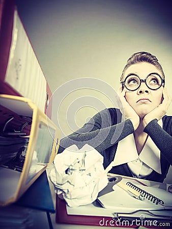 Bored office employee at work. Stock Photo