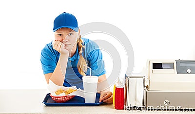 Bored Teen Fast Food Worker Stock Photo