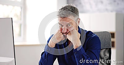 Bored Tired Employee Using Computer Stock Photo