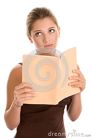 Bored woman with book Stock Photo