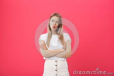 Bored woman. Boring, dull, tedious concept. Young pretty caucasian emotional woman. Human emotions, facial expression Stock Photo