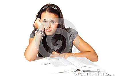 Bored woman studying Stock Photo