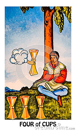 Four of Cups Tarot Card Apathy Disgust Disillusionment Stock Photo