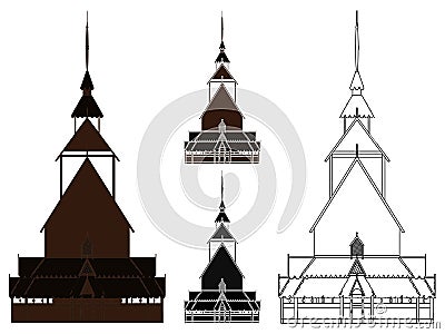 Borgund stave church in front view, Norway Vector Illustration