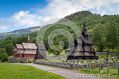 Borgund Stave Church historical complex Stock Photo