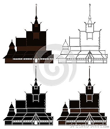 Borgund stave church in right view, Norway Vector Illustration