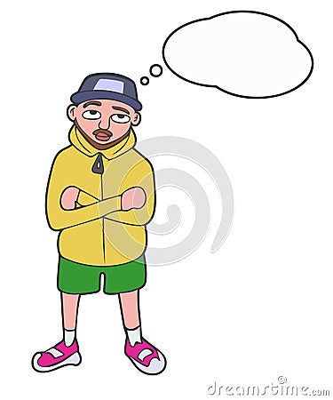 Boring cartoon teen character with thinking bubble Vector Illustration