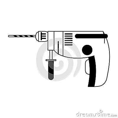 Boring drill tool icon cartoon in black and white Vector Illustration