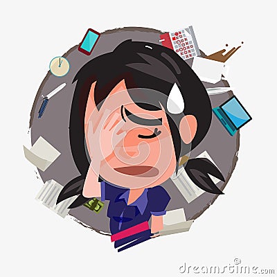 Boring girl with her job - vector Vector Illustration