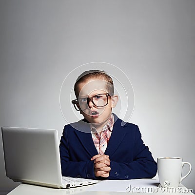 Boring job.Young business boy.child in glasses. little boss in office Stock Photo