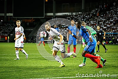 BORISOV - BELARUS, SEPTEMBER 2016 : France national football team in match of World Cup Qual. UEFA Group A. Editorial Stock Photo