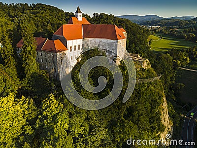 Borl Castle in Dolane Slovenia at Hill Top at Drava River Bank. Gestapo Prison During World War Two Stock Photo