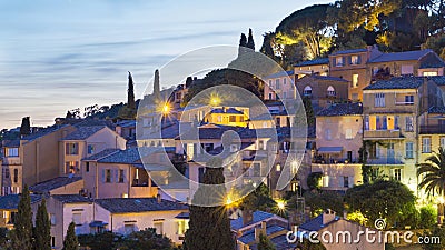 Bormes-les-Mimosas night town Editorial Stock Photo