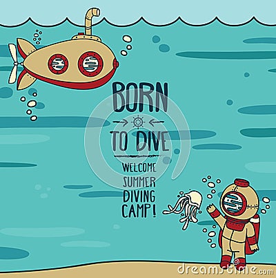 Born to dive poster Vector Illustration