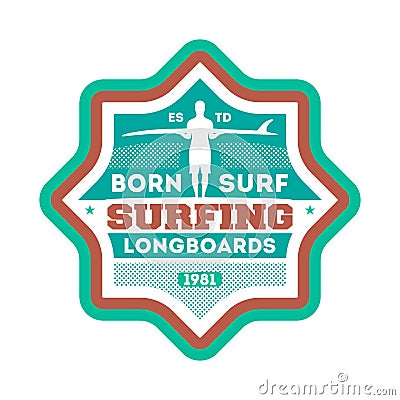 Born to surf vintage isolated label Cartoon Illustration