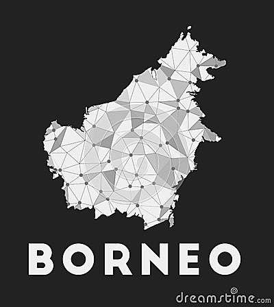 Borneo - communication network map of island. Vector Illustration