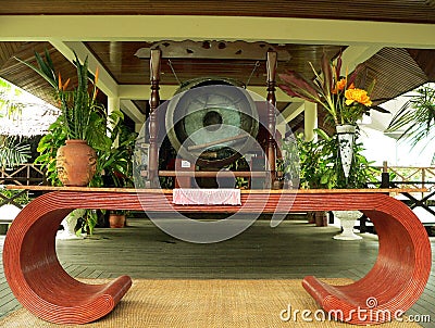 Borneo. Gong & Table Stock Photo