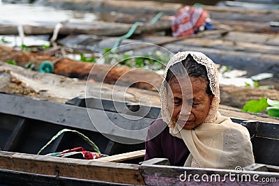 Borneo island in Indonesia - floating market in Banjarmasin Editorial Stock Photo
