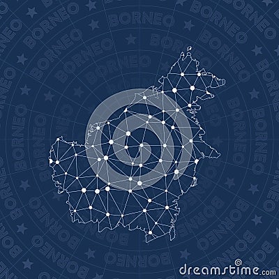 Borneo network, constellation style island map. Vector Illustration