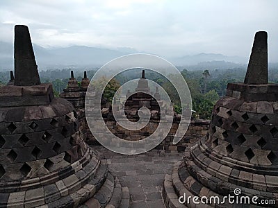 Borobudhur Temple Buddhist Stupas - Indonesia Editorial Stock Photo