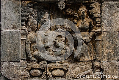 A fragment of the Borobudur Temple wall engravings, Yogyakarta, Indonesia Stock Photo