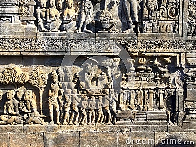 Borobudur Buddhist temple. Bas reliefs .arc. .Indonesia Stock Photo