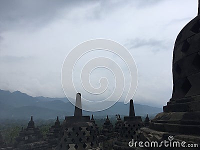 Borobudur Temple in Java, Indonesia on Cloudy Day. Stock Photo