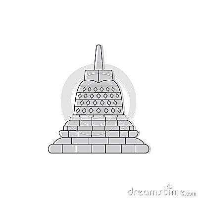 Borobudur Temple stupa. Buddhist temple in Indonesia, famous travel landmark. Vector Illustration