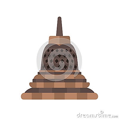 Borobudur temple stupa. Indonesian landmark. Buddhist temple. Vector Illustration