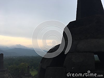 Borobudur Temple in Java, Indonesia on Cloudy Day. Stock Photo