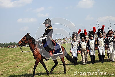 BORODINO, MOSCOW REGION - may 29, 2016: Reenactors dressed as Napoleonic war soldiers at Borodino battle historical reenactment in Editorial Stock Photo