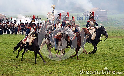 Cuirassiers at Borodino battle historical reenactment in Russia Editorial Stock Photo