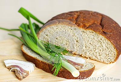 Borodinsky bread with green onions Stock Photo