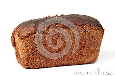 Borodinsky rye bread isolated white background. Stock Photo