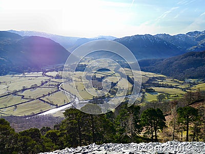 Borrowdale valley seen from castle crag Stock Photo