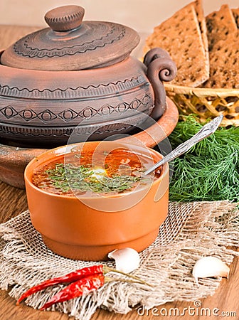 Borsch, soup from a beet and cabbage Stock Photo