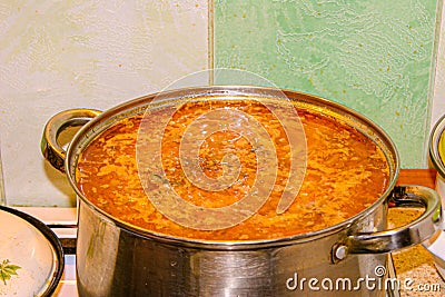 Borsch soup, a dish of Russian cuisine. Stock Photo
