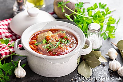 Borscht, traditional ukrainian beetroot vegetable soup Stock Photo