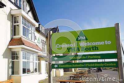 Borth youth hostel with sign Editorial Stock Photo