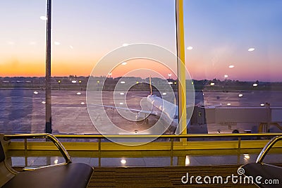 Boryspil, Ukraine- April 28, 2018: Departures Hall in International Airport Boryspil. Arrival-Departures timetable Editorial Stock Photo