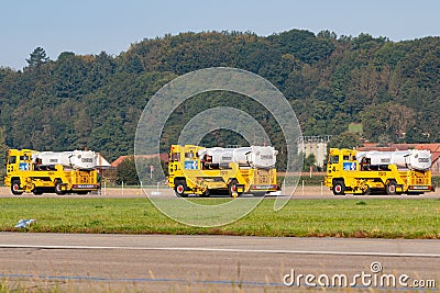 Boschung airport division large Jet broom used by the Swiss Air Force to clean airport runways Editorial Stock Photo