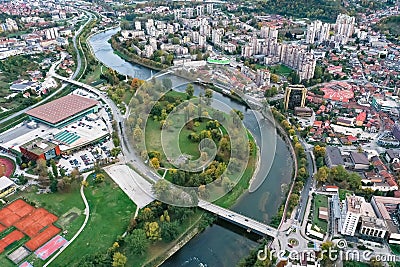 Bosna river and Zenica Editorial Stock Photo